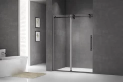 TZO FRAMELESS GLASS SHOWER SLIDING DOOR WITH MATTE BLACK HARDWARE 60IN X 77IN 5656212-6077-MB