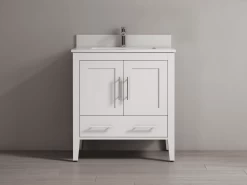 SHERWOOD SOLID WOOD VANITY SW-23-30-W MATTE WHITE CABINET WITH CALACATTA QUARTZ TOP 30IN (W) X 22IN (D) X 33IN (H)