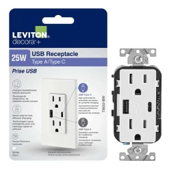 LEVITON T5633 WH COMB DUP REC AC USB CHGR 15A125V