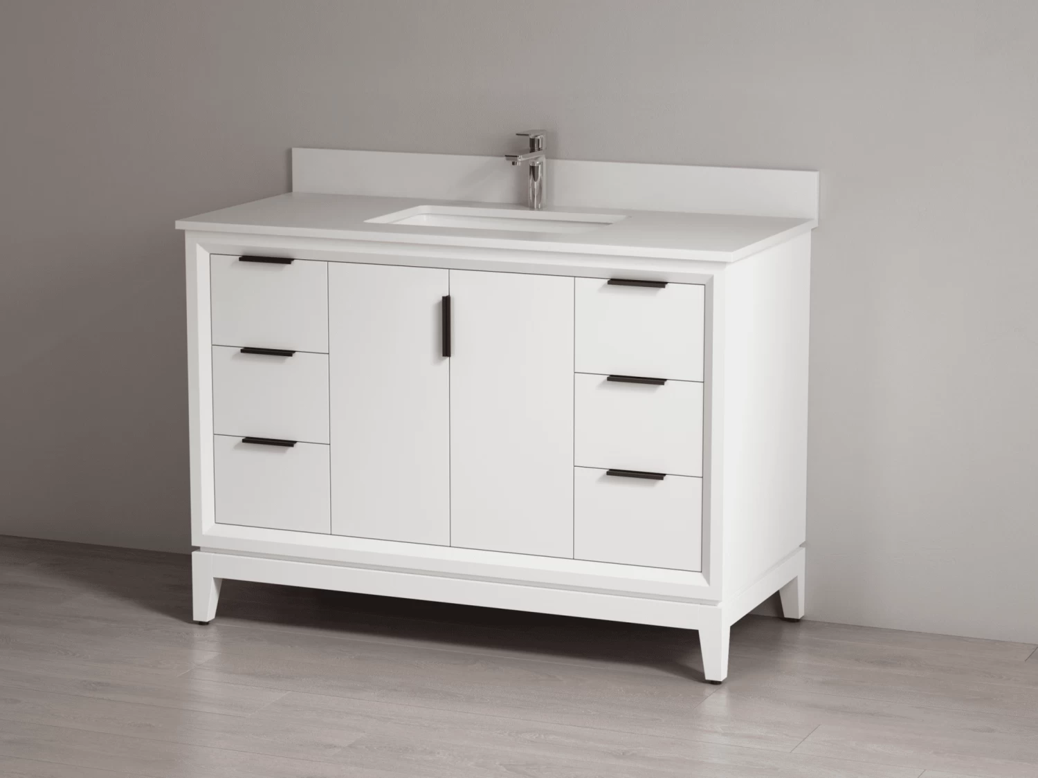 SHERWOOD SOLID WOOD VANITY SW-24-48-W MATTE WHITE CABINET WITH WHITE QUARTZ TOP 48IN (W) X 22IN (D) X 35IN (H) 4 SHERWOOD SOLID WOOD VANITY SW-24-48-W MATTE WHITE CABINET WITH WHITE QUARTZ TOP 48IN (W) X 22IN (D) X 35IN (H) - Image 2