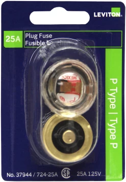 LEVITON 37944 FUSE PLUG P RATED 25A125V