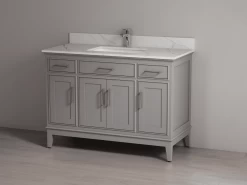 SHERWOOD SOLID WOOD VANITY SW-24-48-CG CASHMERE GREY CABINET WITH CALACATTA QUARTZ TOP 48IN (W) X 22IN (D) X 35IN (H)