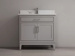 SHERWOOD SOLID WOOD VANITY SW-24-36-CG CASHMERE GREY CABINET WITH CALACATTA QUARTZ TOP 36IN (W) X 22IN (D) X 35IN (H)