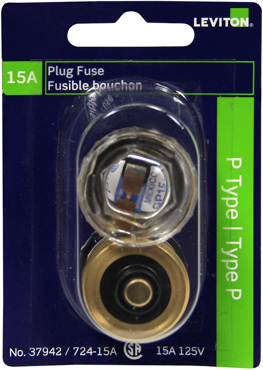 LEVITON 37942 FUSE PLUG P RATED 15A125V 3 LEVITON 37942 FUSE PLUG P RATED 15A125V