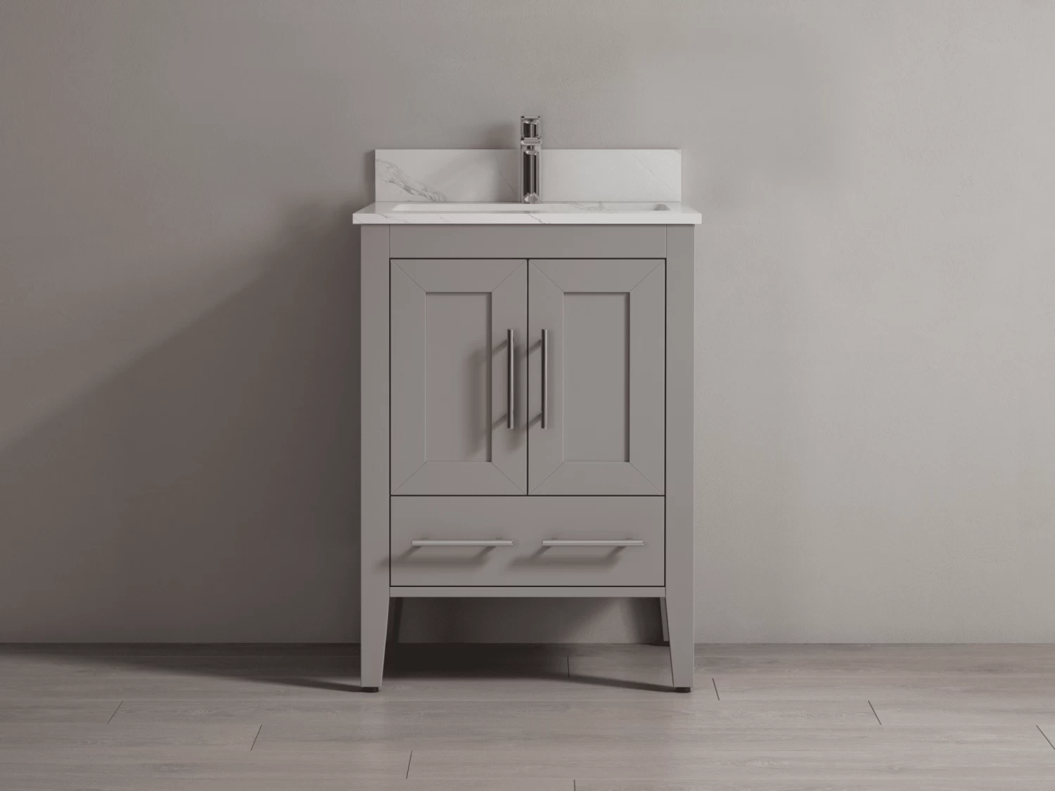 SHERWOOD SOLID WOOD VANITY SW-23-24-CG CASHMERE GREY CABINET WITH WHITE QUARTZ TOP 24IN (W) X 22IN (D) X 33IN (H) 3 SHERWOOD SOLID WOOD VANITY SW-23-24-CG CASHMERE GREY CABINET WITH WHITE QUARTZ TOP 24IN (W) X 22IN (D) X 33IN (H)