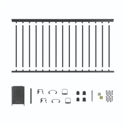 NUVO IRON BLSARK642D Black, Square Picket, 6′ Long X 42” High Aluminum Railing Section. Comes With Top & Bottom Rail, 4 Mounting Brackets, Screws And 15 Balusters