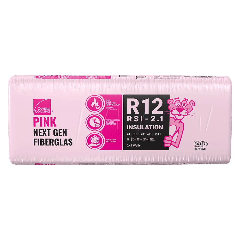 OWENS CORNING R-12 2X4 WOOD STUD 23 INCH NEXT GEN FIBERGLASS INSULATION 23IN X 47IN X 3 1/2IN (150.1 SF) 3 OWENS CORNING R-12 2X4 WOOD STUD 23 INCH NEXT GEN FIBERGLASS INSULATION 23IN X 47IN X 3 1/2IN (150.1 SF)