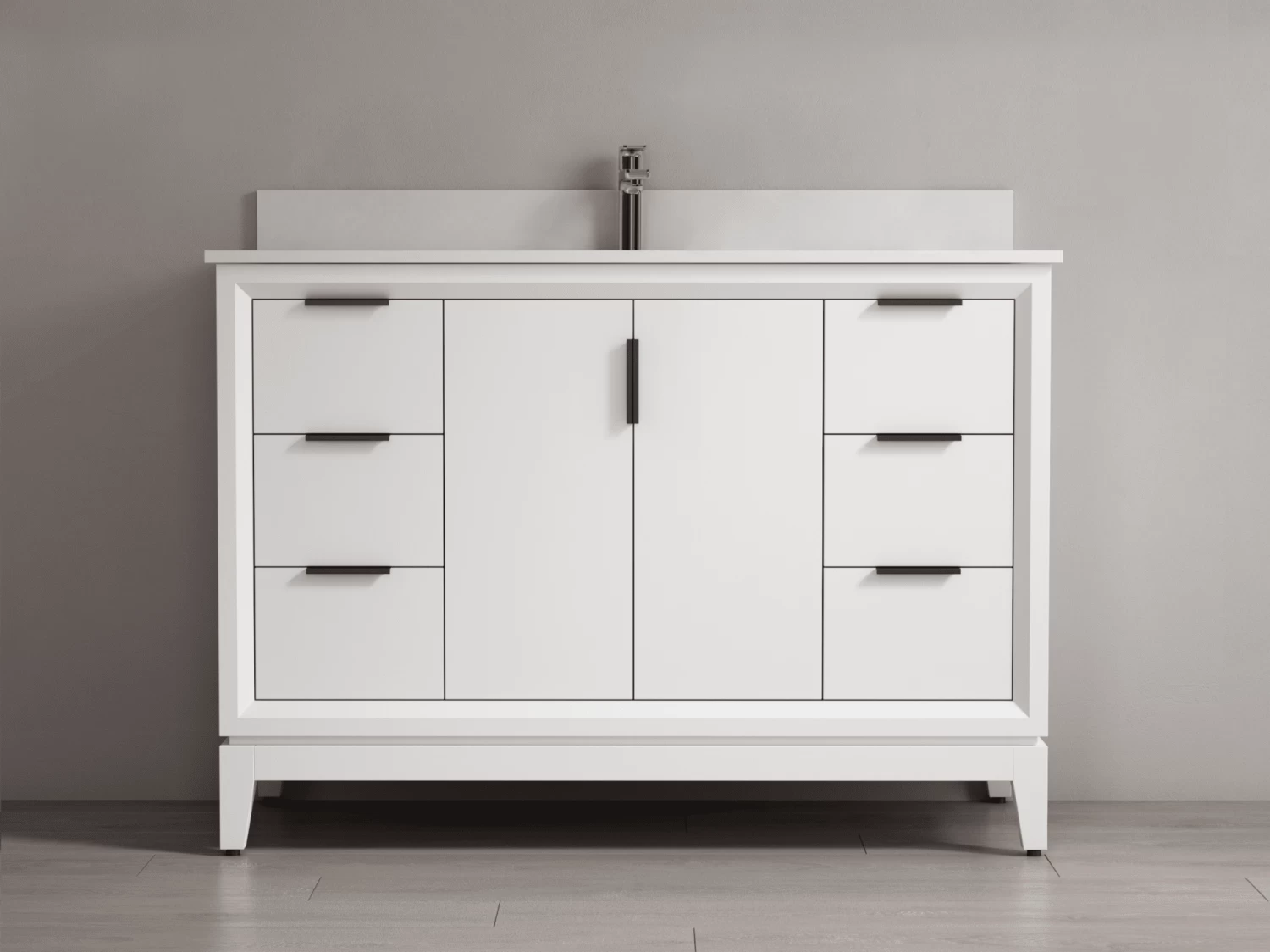 SHERWOOD SOLID WOOD VANITY SW-24-48-W MATTE WHITE CABINET WITH WHITE QUARTZ TOP 48IN (W) X 22IN (D) X 35IN (H) 3 SHERWOOD SOLID WOOD VANITY SW-24-48-W MATTE WHITE CABINET WITH WHITE QUARTZ TOP 48IN (W) X 22IN (D) X 35IN (H)