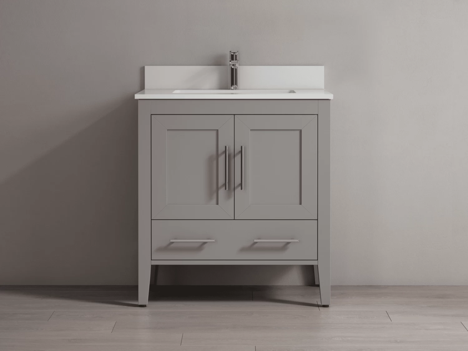 SHERWOOD SOLID WOOD VANITY SW-23-30-CG CASHMERE GREY CABINET WITH WHITE QUARTZ TOP 30IN (W) X 22IN (D) X 33IN (H) 3 SHERWOOD SOLID WOOD VANITY SW-23-30-CG CASHMERE GREY CABINET WITH WHITE QUARTZ TOP 30IN (W) X 22IN (D) X 33IN (H)