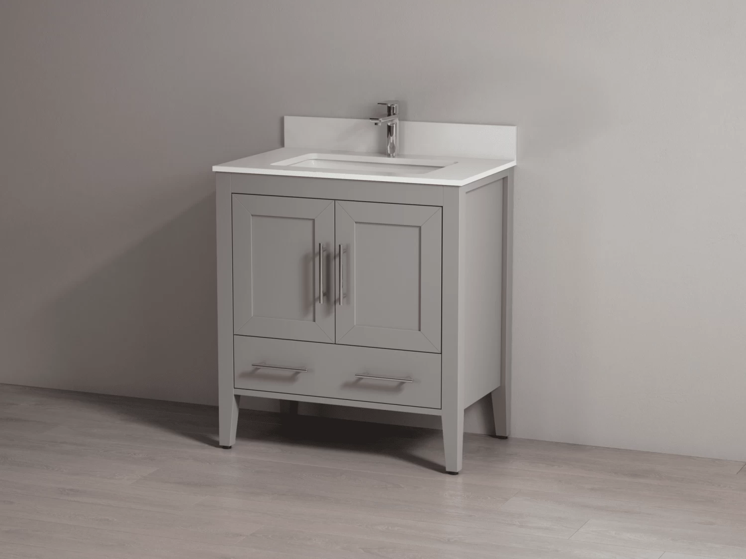 SHERWOOD SOLID WOOD VANITY SW-23-30-CG CASHMERE GREY CABINET WITH WHITE QUARTZ TOP 30IN (W) X 22IN (D) X 33IN (H) 4 SHERWOOD SOLID WOOD VANITY SW-23-30-CG CASHMERE GREY CABINET WITH WHITE QUARTZ TOP 30IN (W) X 22IN (D) X 33IN (H) - Image 2