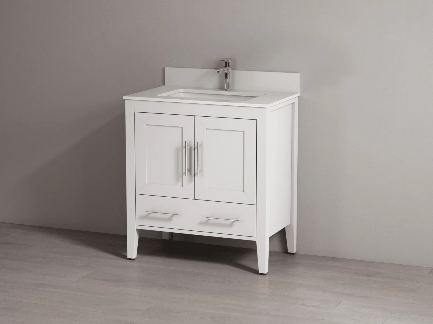 SHERWOOD SOLID WOOD VANITY SW-23-30-W MATTE WHITE CABINET WITH CALACATTA QUARTZ TOP 30IN (W) X 22IN (D) X 33IN (H) 4 SHERWOOD SOLID WOOD VANITY SW-23-30-W MATTE WHITE CABINET WITH CALACATTA QUARTZ TOP 30IN (W) X 22IN (D) X 33IN (H) - Image 2