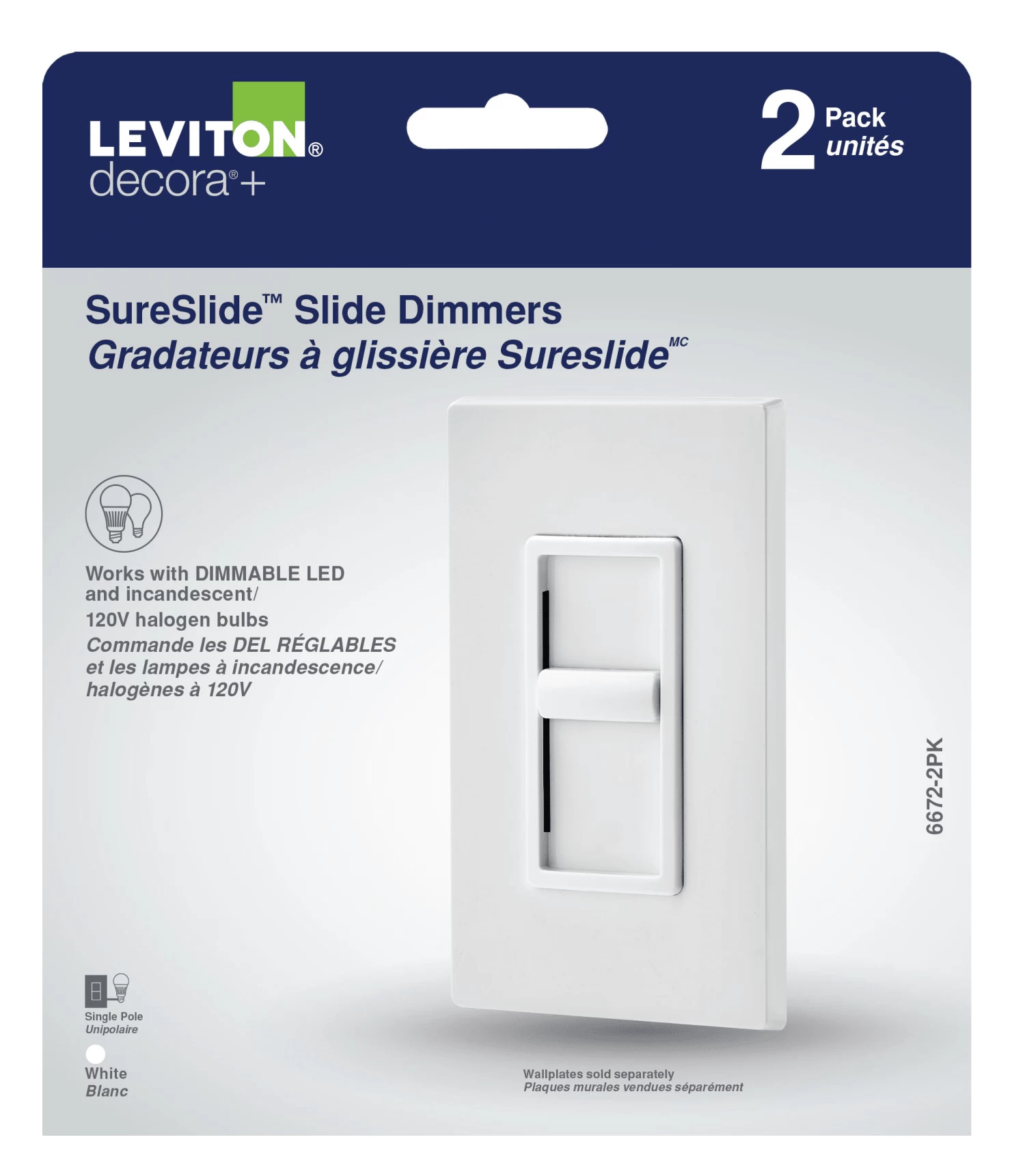 LEVITON 06672 WH DIM SLIDE DEC UNIVERSAL SP W/O PRESET 2PK 3 LEVITON 06672 WH DIM SLIDE DEC UNIVERSAL SP W/O PRESET 2PK