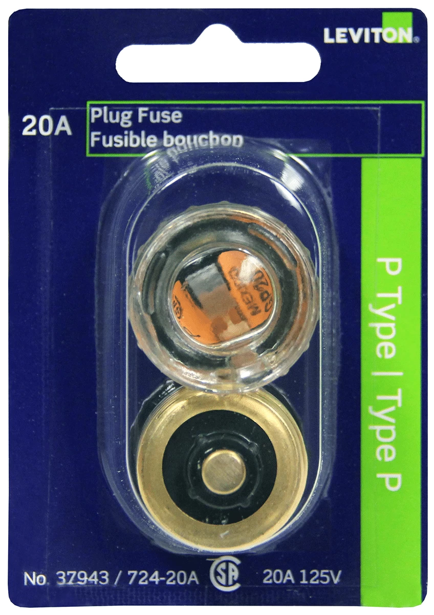 LEVITON 37943 FUSE PLUG P RATED 20A125V 3 LEVITON 37943 FUSE PLUG P RATED 20A125V