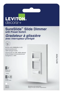 LEVITON 06674 WH DIM SLIDE DEC UNIVERSAL SP/3W PRESET