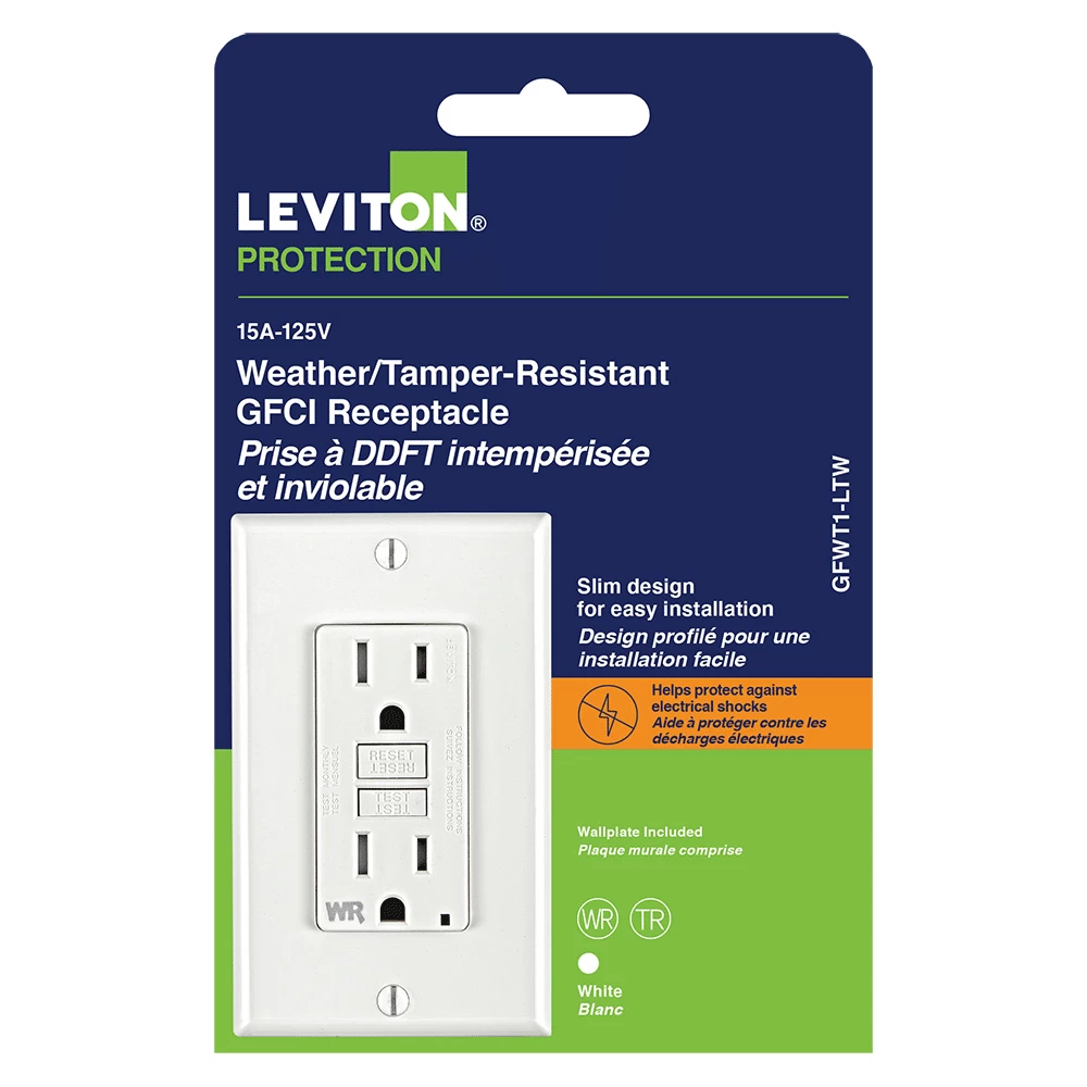 LEVITON GFWT1 WH WEATHER TR ST GFCI W/WP 15A 3 LEVITON GFWT1 WH WEATHER TR ST GFCI W/WP 15A