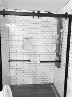 HT-6077-BL 60″ W X 77″ H SLIDING GLASS SHOWER DOOR MATTE BLACK