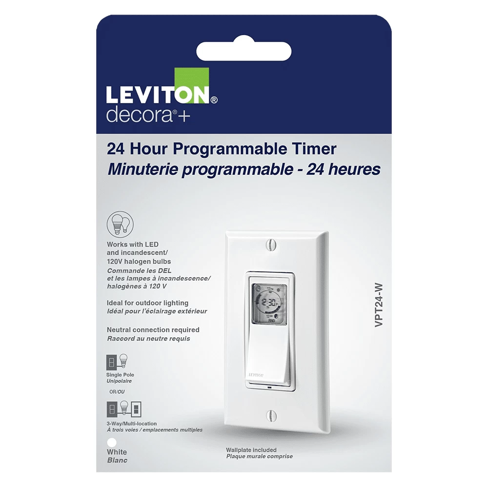 LEVITON VPT24 WH TIMER 24HR LCD SW 15A120VAC 3 LEVITON VPT24 WH TIMER 24HR LCD SW 15A120VAC