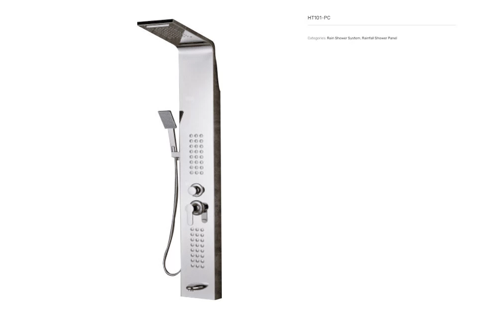 HT-101PC CHROME RAINFALL SHOWER PANEL WITH JETS 3 HT-101PC CHROME RAINFALL SHOWER PANEL WITH JETS