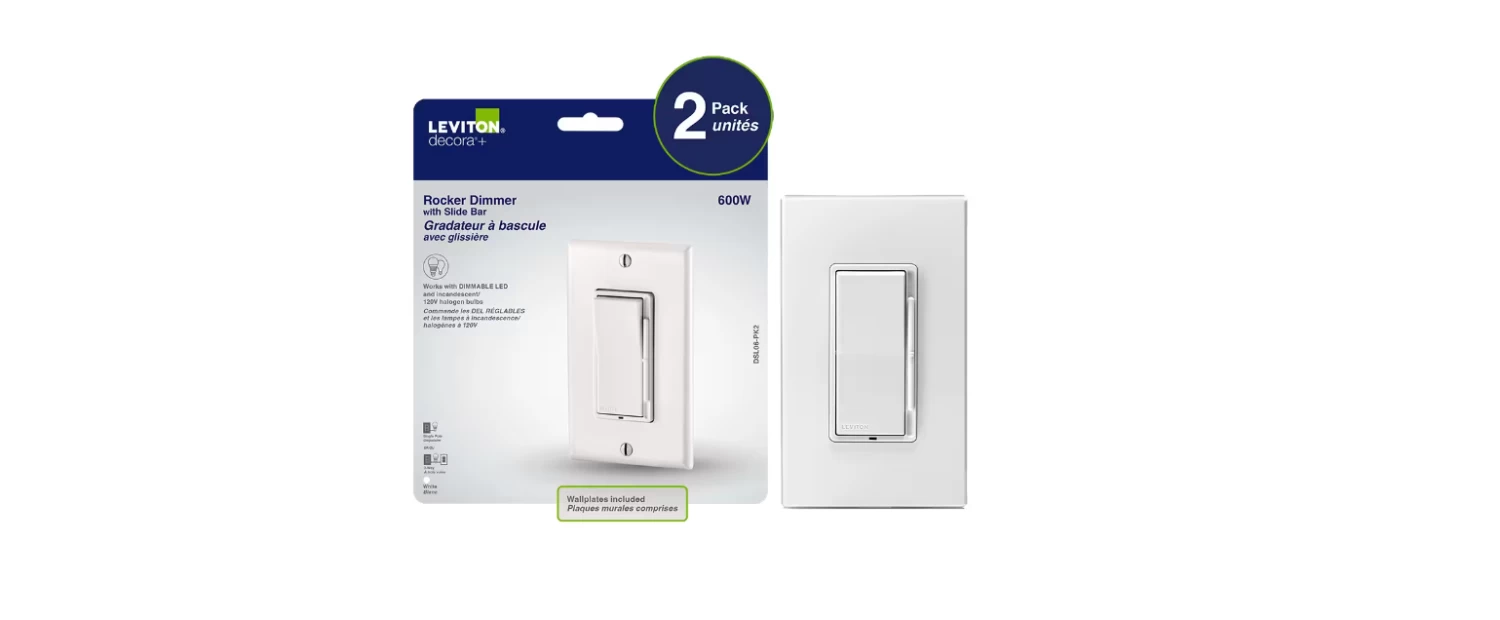 LEVITON DSL06-756 2-PACK DECORA ROCKER SLIDE DIMMER 3 LEVITON DSL06-756 2-PACK DECORA ROCKER SLIDE DIMMER